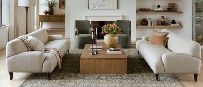 Elegant living room with neutral toned furniture and decor.