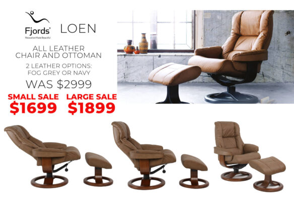 Fjords Loen leather chairs and ottoman on sale with prices.