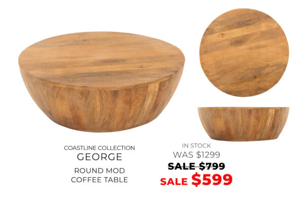 George round wooden coffee table on sale for only $599