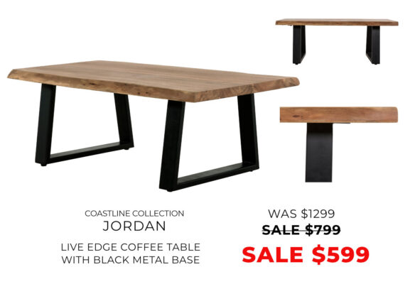 Sale on Jordan live-edge coffee table with metal base now only $599