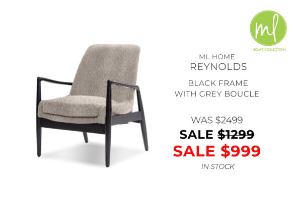 ML Home Reynolds Chair - Modern grey boucle chair with black frame - now only $999