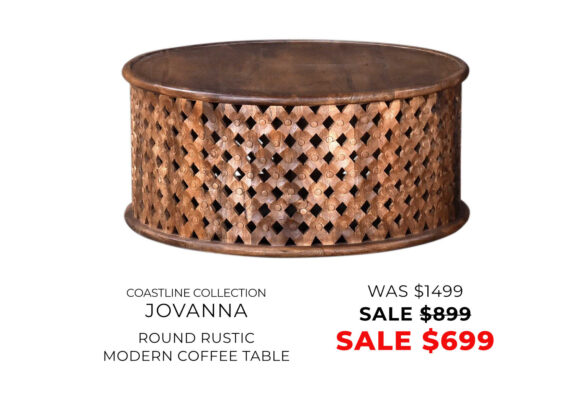 Rustic Jovanna round coffee table on sale for only $699