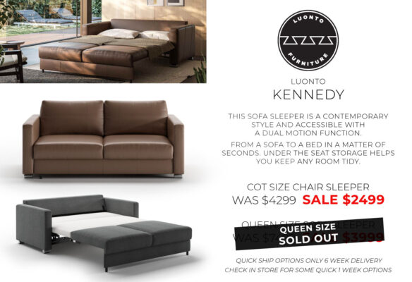 Luonto Kennedy sofa sleeper advertisement with prices