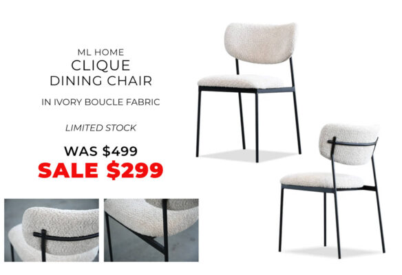 ML Home Clique Dining Chair - Ivory boucle fabric dining chair on sale