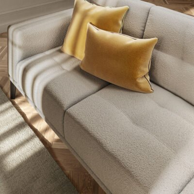 Natuzzi toledo sofa, showing fabric option and walnut wood leg