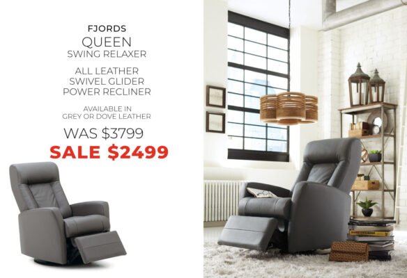 Fjords Queen - Swing Relaxer, Power Leather swivel glider Recliner. Was $3799. Now $2499